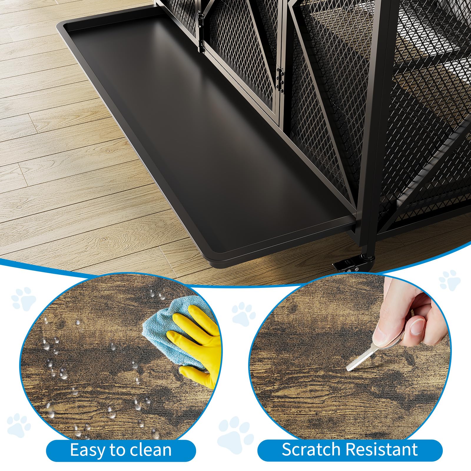 Garvee 48" Heavy Duty Dog Crate Furniture with Wheels, Flip Top Dog Kennel End Table with Removable Tray, Multi-Functional Indoor Pet Cage for Small to Large Pets, Black