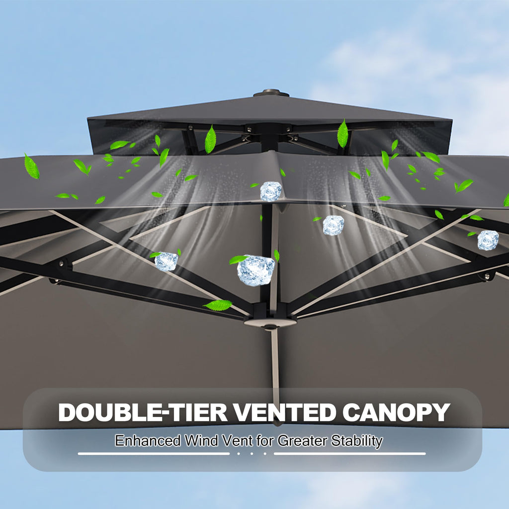 Garvee 10' × 10' Cantilever Patio Umbrella, 360° Rotating Aluminum Offset Umbrella with Adjustable Height, Gray, Base Not Included
