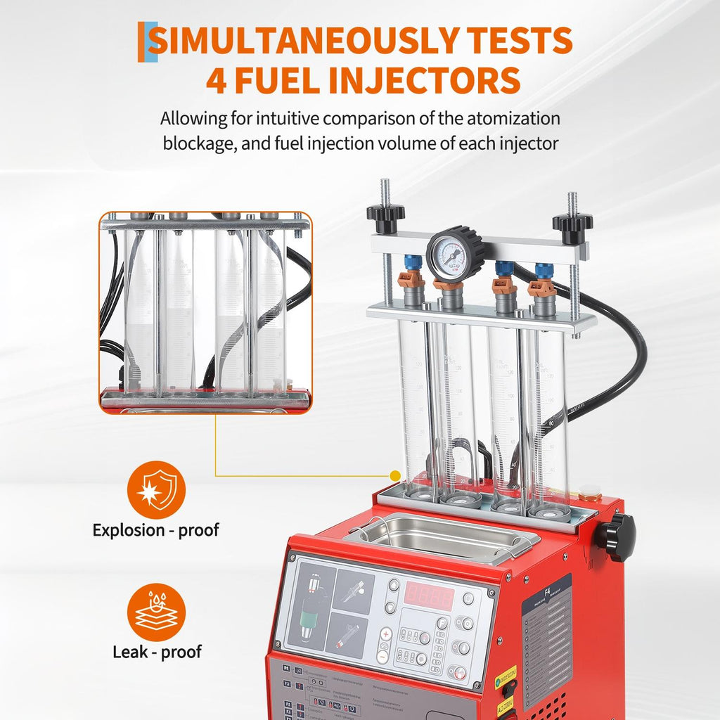Garvee Fuel Injector Tester & Cleaner, 1-in-1 100W Ultrasonic, Resistance/Flow/Pulse Test, Adjustable 0.1-25ms Pulse Width, for 4 Cylinder Gasoline Engines, Auto Repair Tool