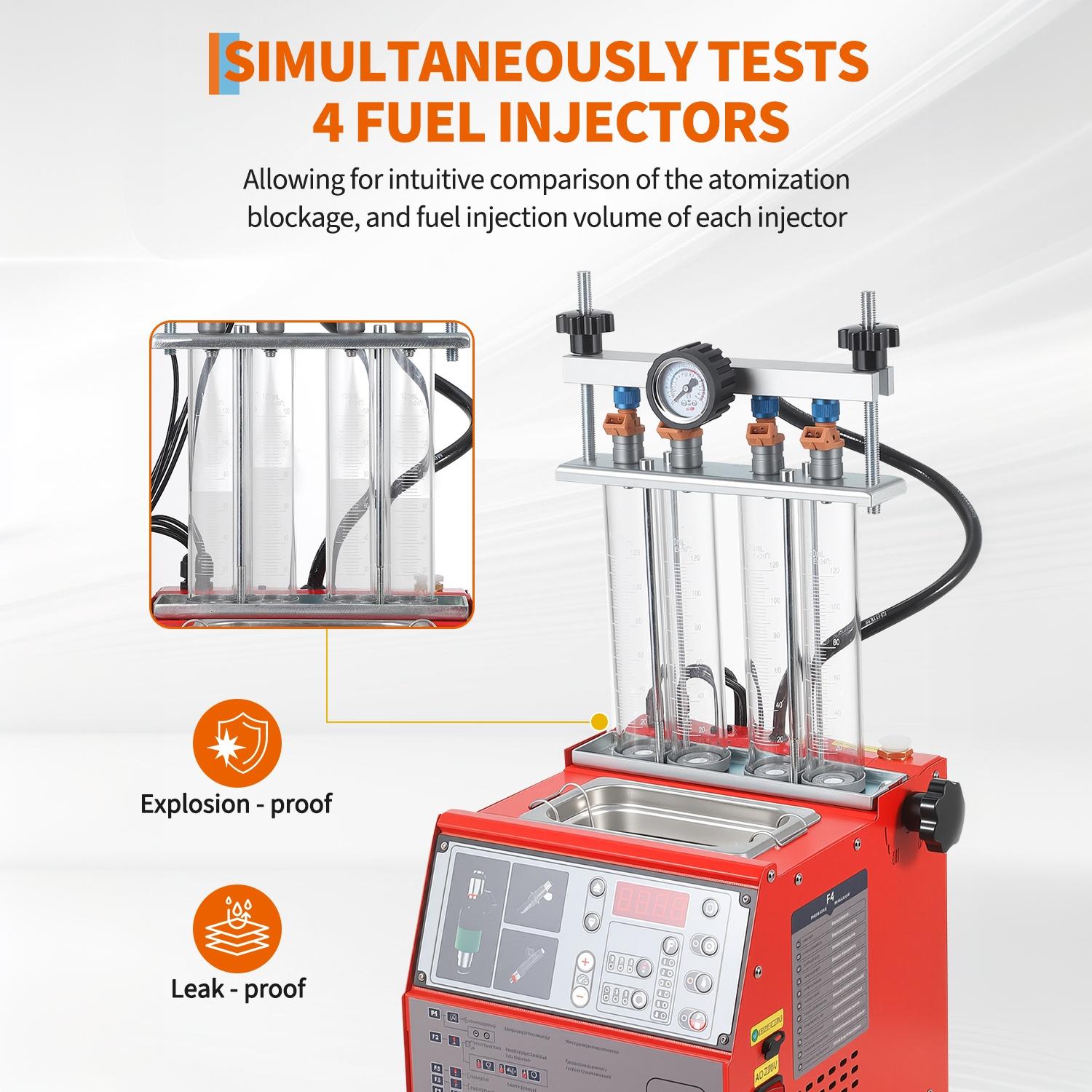 Garvee Fuel Injector Tester & Cleaner, 1-in-1 100W Ultrasonic, Resistance/Flow/Pulse Test, Adjustable 0.1-25ms Pulse Width, for 4 Cylinder Gasoline Engines, Auto Repair Tool
