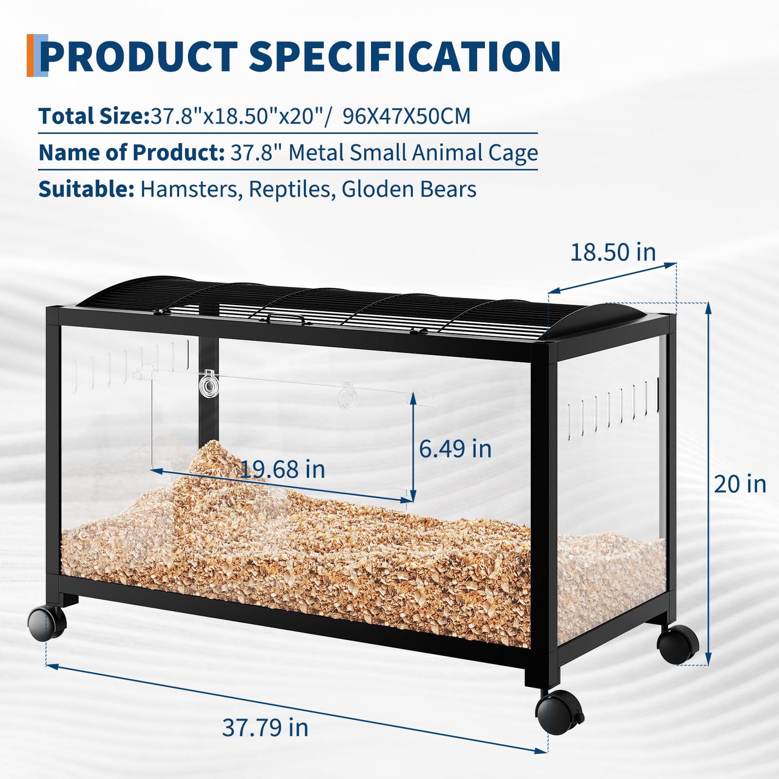 Garvee Large Hamster Cage, 3-Tier Gerbil Cages with Running Wheel, Water Bottle, Food Bowl, Ramps, Portable Hamster House with 7" Deep Glass Bottom for Syrian, Hamster, Gerbils (Metal Black)