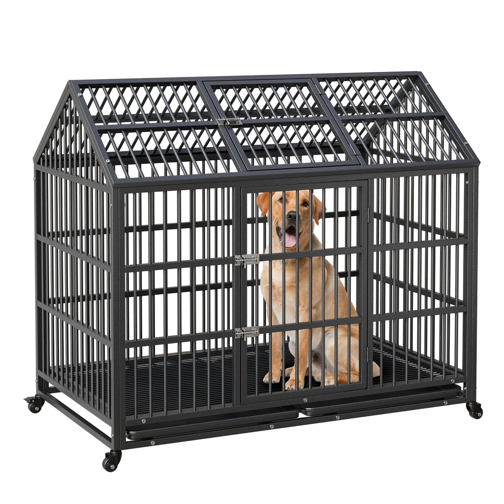 Garvee 52-Inch Escape-Proof Dog Crate, Indestructible Steel Dog Kennel with Locking Wheels, Anxiety Relief Pet Cage for Medium/Large Dogs, Indoor/Outdoor Use