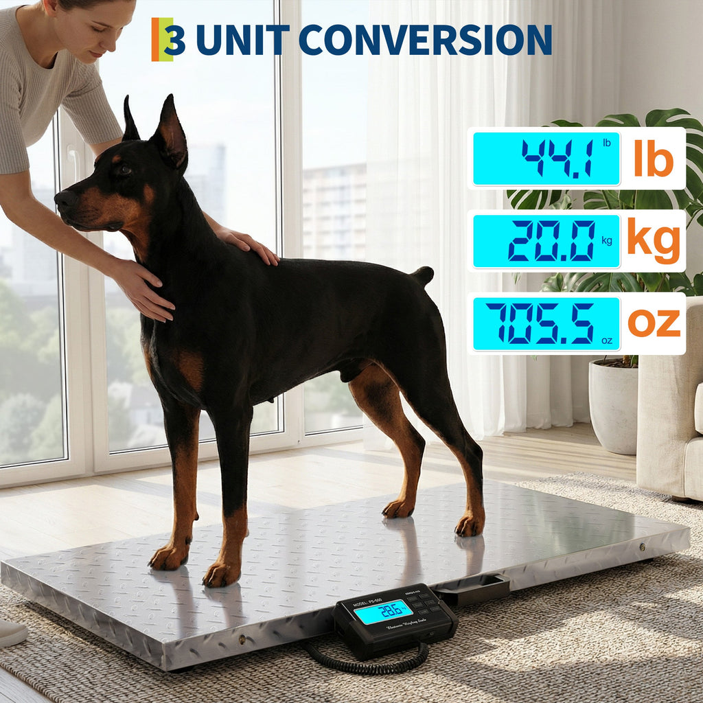 Garvee Digital Livestock Scale – 1100 lbs Capacity Large Veterinary Dog Scale with Non-Slip Steel Platform, Heavy Duty Floor Weight Scale for Goats, Sheep, Pigs, and Farm Animals (Silver)