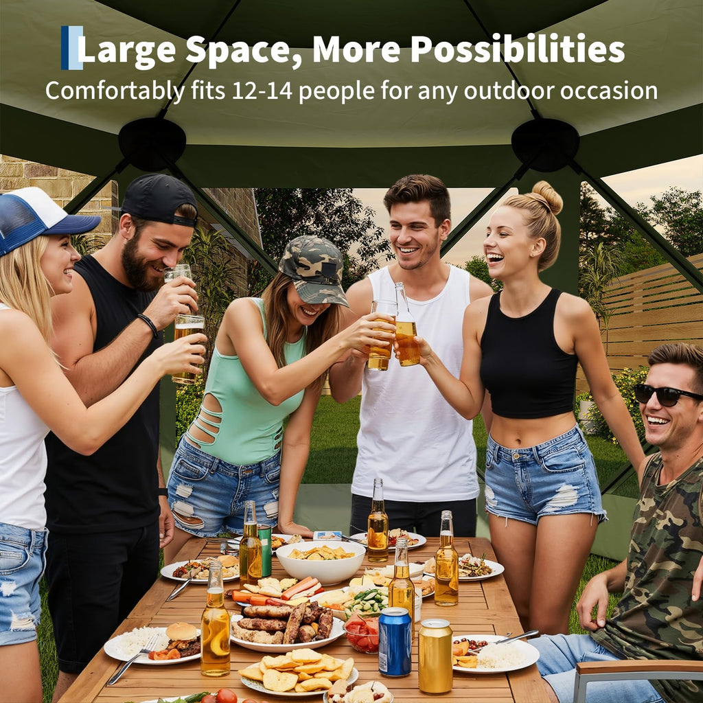Garvee 13 x 13 ft Screen Tent with 6 Wind Panels, Instant Pop-Up Outdoor Canopy with Mesh Walls, Carry Bag & UPF50+ Shade for Camping, Backyard & Patio, Army Green