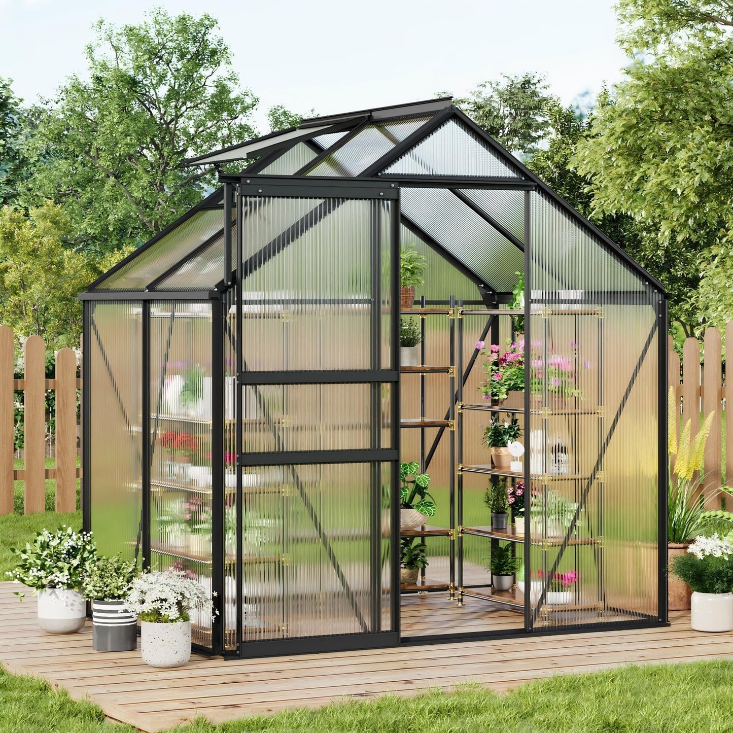Garvee 6 x 4 FT Polycarbonate Greenhouse with Aluminum Frame, Sliding Door & Adjustable Roof Vent, Heavy-Duty Outdoor Greenhouse for Backyard, Garden, Patio