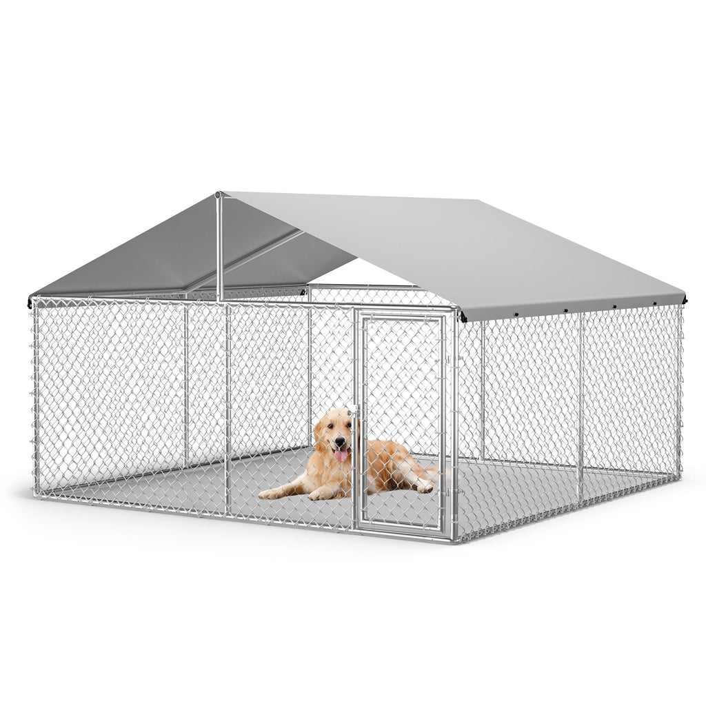 Garvee Large Outdoor Dog Kennel with Waterproof & UV-Resistant Cover, Galvanized Chain Link Dog Run, Heavy Duty Pet House Pet Playpen for Outside Backyard Farm Use, 10x10x6ft