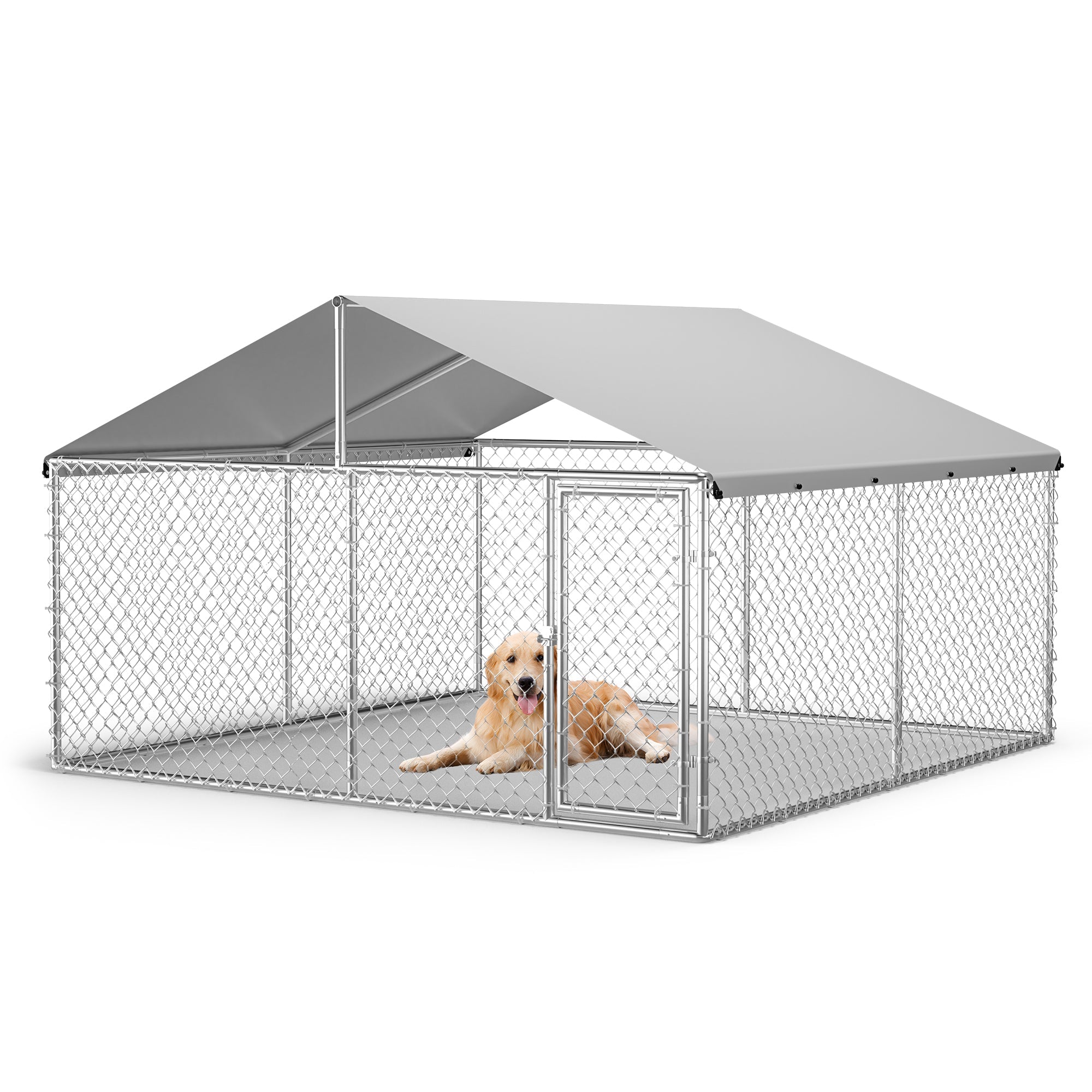 Garvee Large Outdoor Dog Kennel with Waterproof & UV-Resistant Cover, Galvanized Chain Link Dog Run, Heavy Duty Pet House Pet Playpen for Outside Backyard Farm Use, 10x10x6ft