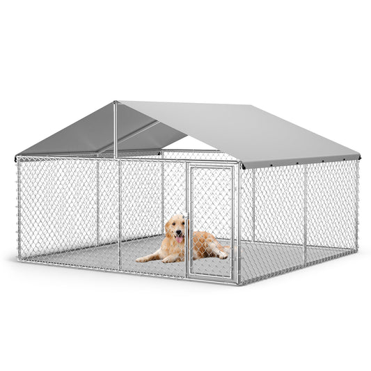 Garvee Large Outdoor Dog Kennel with Waterproof & UV-Resistant Cover, Galvanized Chain Link Dog Run, Heavy Duty Pet House Pet Playpen for Outside Backyard Farm Use, 10x10x6ft