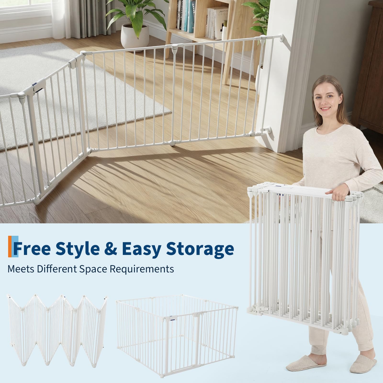 Garvee Adjustable Metal Pet Safety Gate 8-Panels, 29" High Collapsible Playpen with Lockable Door, Portable Indoor/Outdoor Barrier for Stairs, Doorways, RV, Camping, Yard, Garden, White
