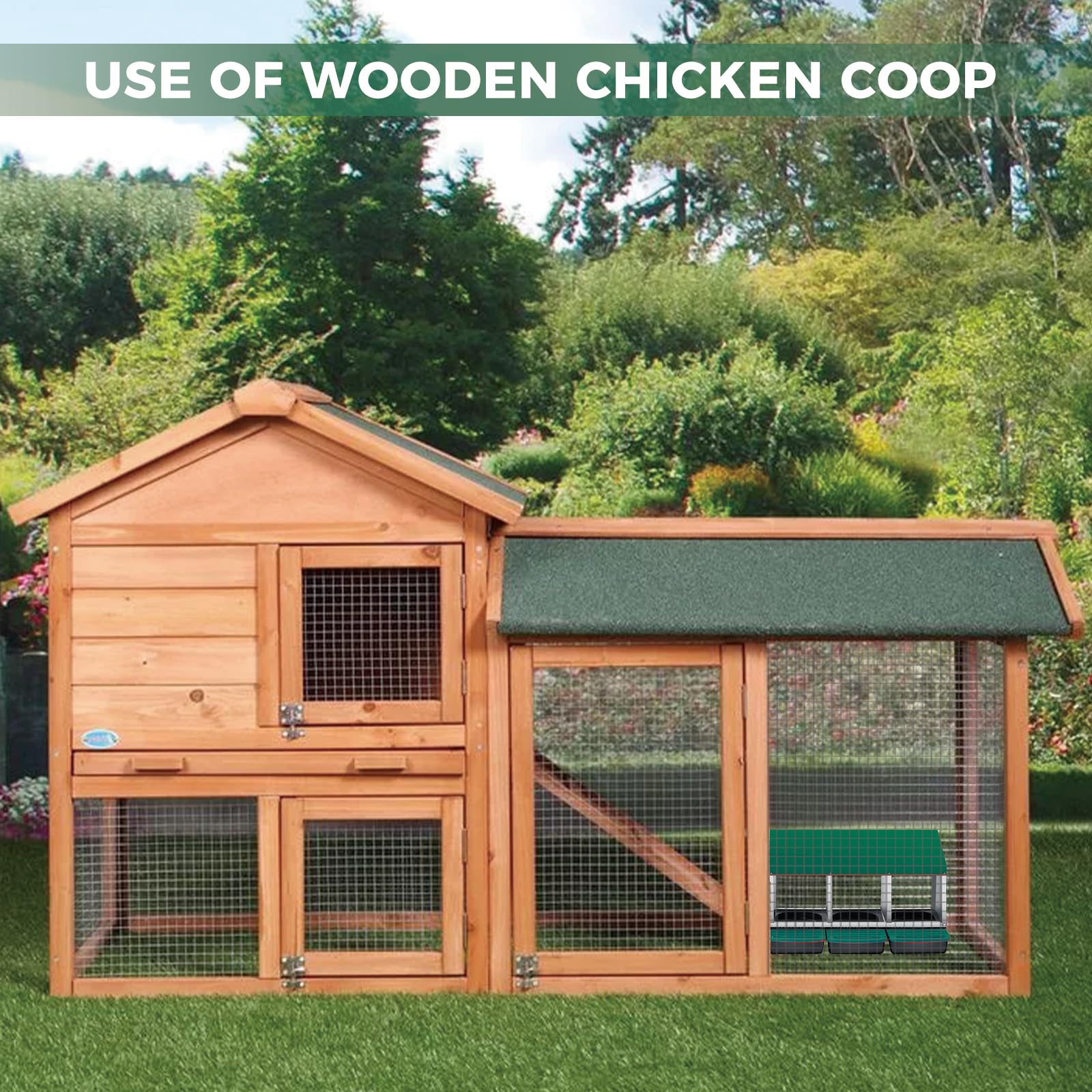 Garvee 3-Compartment Galvanized Steel Chicken Nesting Box – Roll-Away Tray & Support Stand, Green