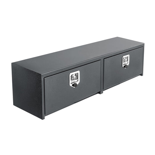 Garvee 48"X16"X13" Heavy Duty Black Steel Underbody Truck Tool Box, T-Handle Lock, Waterproof Storage Chest for Pickup, Truck Bed, RV, Trailer, Durable & Lockable Toolbox – Black Base Silver Flower Spray Plastic