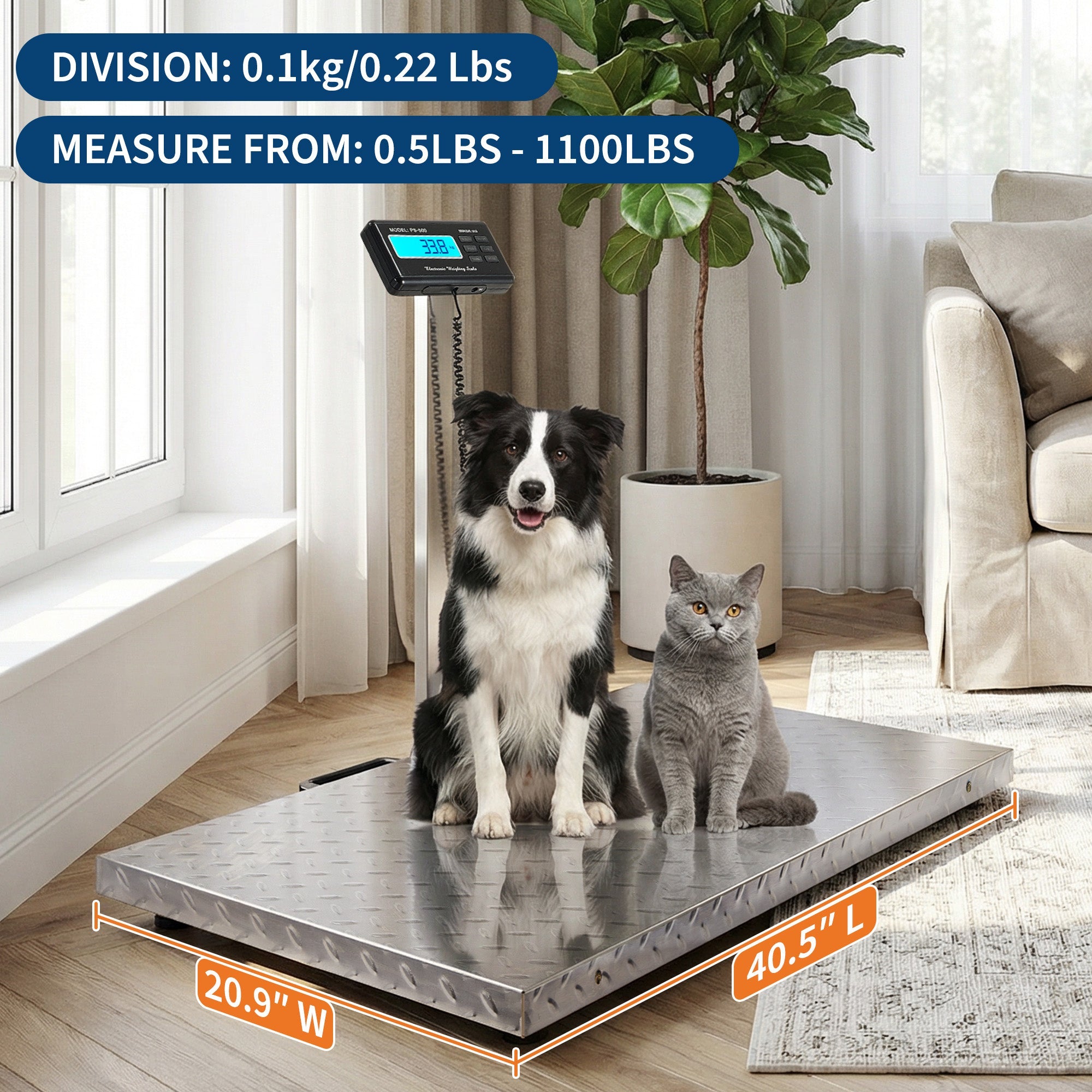 Garvee Digital Livestock Scale – 1100 lbs Capacity Large Veterinary Dog Scale with Non-Slip Steel Platform, Heavy Duty Floor Weight Scale for Goats, Sheep, Pigs, and Farm Animals (Silver)