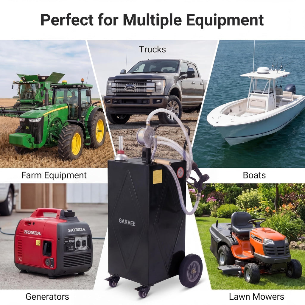 Garvee 30 Gallon Heavy Duty Steel Fuel Caddy – Manual Rotary Pump Gasoline & Fuel Injector Transfer Tank – Reinforced 4-Wheel Mobile Design – For Trucks, Boats, ATVs, Lawn Mowers, Farm, Construction Equipment – Black – Li Junjie
