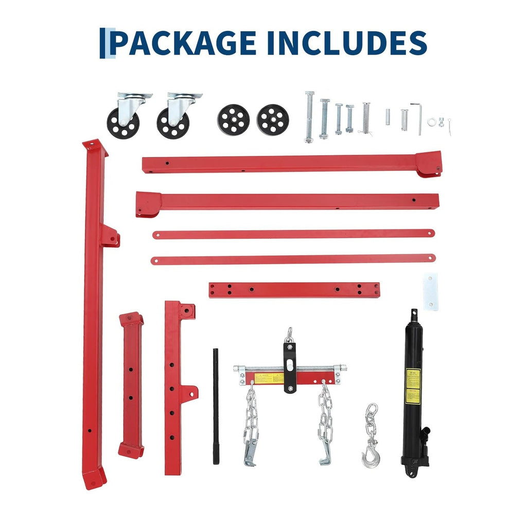 Garvee 3000 LBS Hydraulic Engine Hoist with Lever, 1.5-Ton Telescoping Boom Shop Crane with 4 Heavy-Duty Casters, Garage & Warehouse Cherry Picker for Automotive, Machinery, and Equipment Lifting, Red