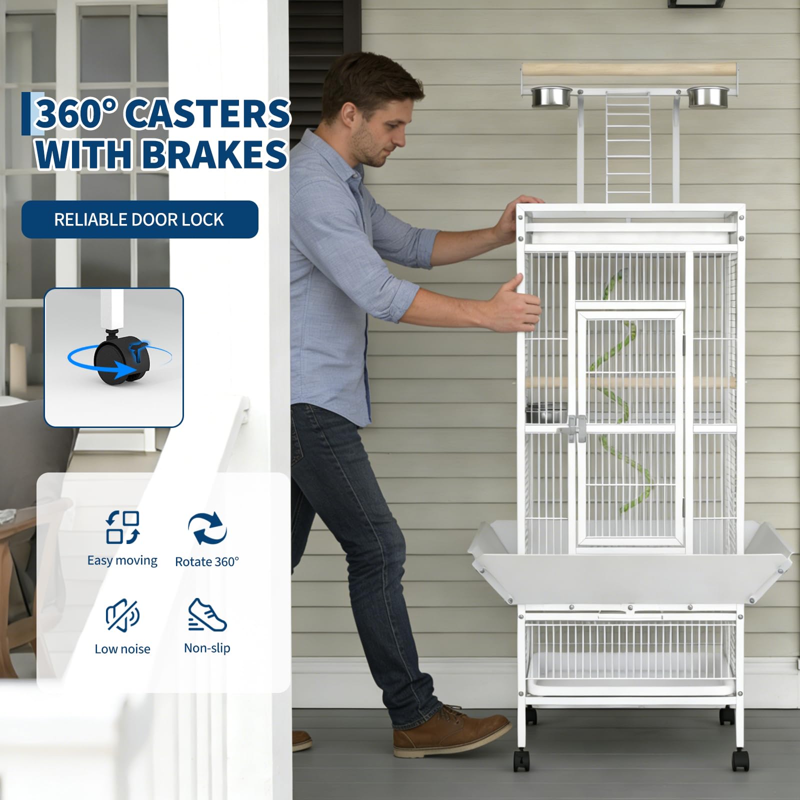 Garvee 60"h Bird Cage, Parakeet Cage with Playtop, Bird Rope Perche, Feed Bowls, White Parrot Cage for Parakeets, Conures, Cockatiel, Cockatoo