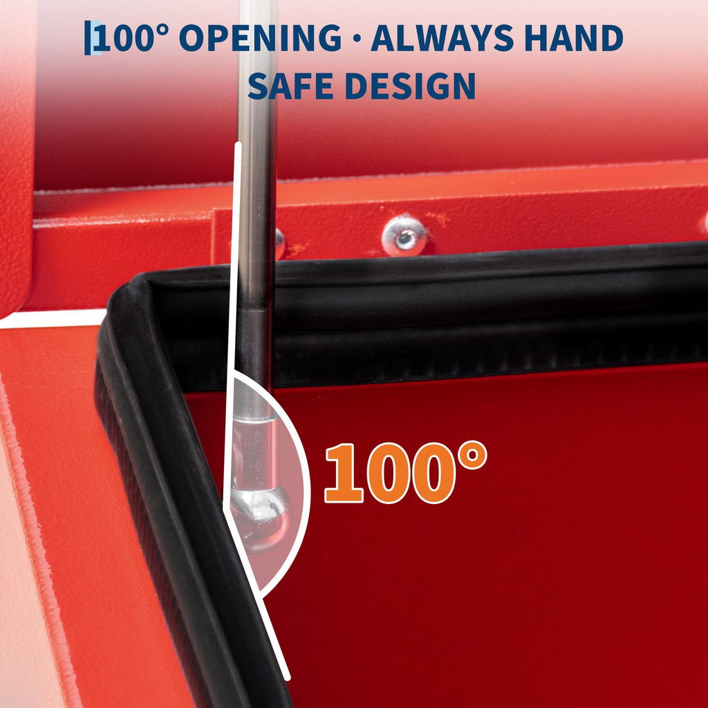 Garvee 42"X16"X14" Heavy Duty Lockable Steel Truck Bed Toolbox – Dual Lids, Weatherproof Powder-Coated, Front & Side Handles, Gas Struts, for Pickup, RV, Trailer, Red