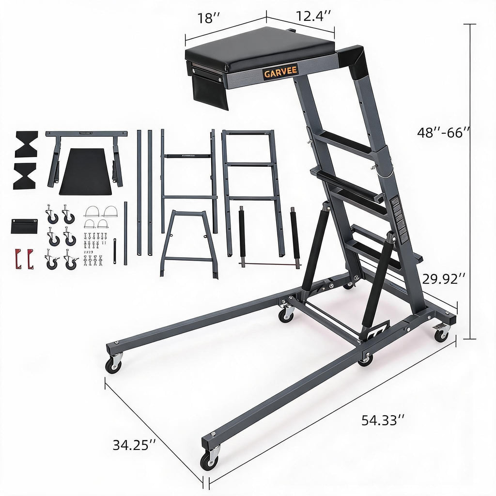 Garvee Heavy Duty Over-Engine Creeper for Mechanics – Adjustable Height 48-68 in, 400 lbs Capacity, Collapsible Design, 6 Swivel Casters, Garage Workshop Use – Industrial Grey (RAL 7016)