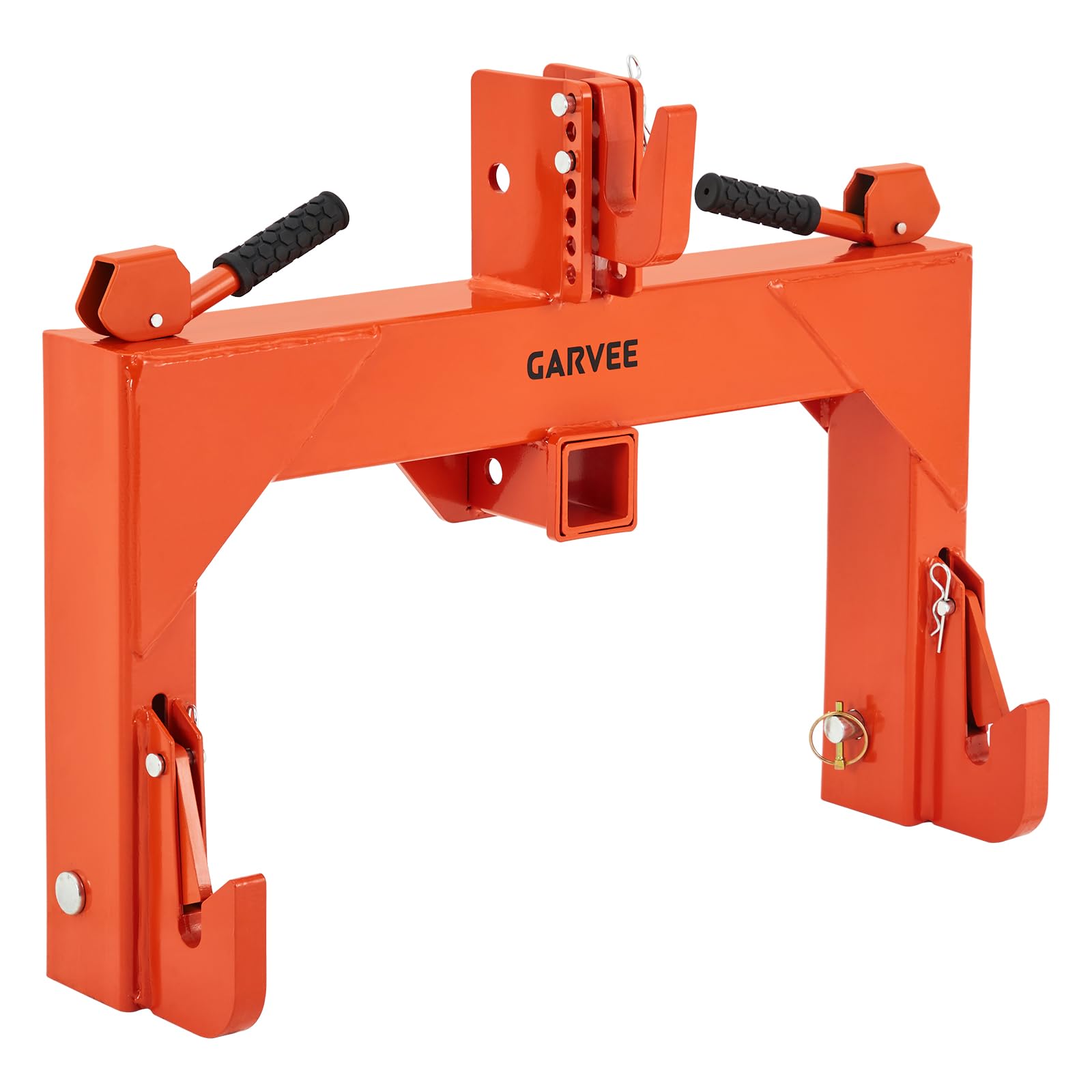 Garvee Heavy-Duty Category 1 3-Point Quick Hitch for Tractor, 3000 lbs Lift Capacity with Built-In 2" Receiver, 5-Level Bolt-On Adjustable Top Hook Tractor Attachment, No Bushing Required, Orange (24" x 24")