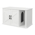 Garvee Modern Wooden Cat Litter Box Furniture – Double-Door Hidden Washroom Cabinet with Side Entry – Easy to Clean, Odor Control – Spacious Cat House End Table – White