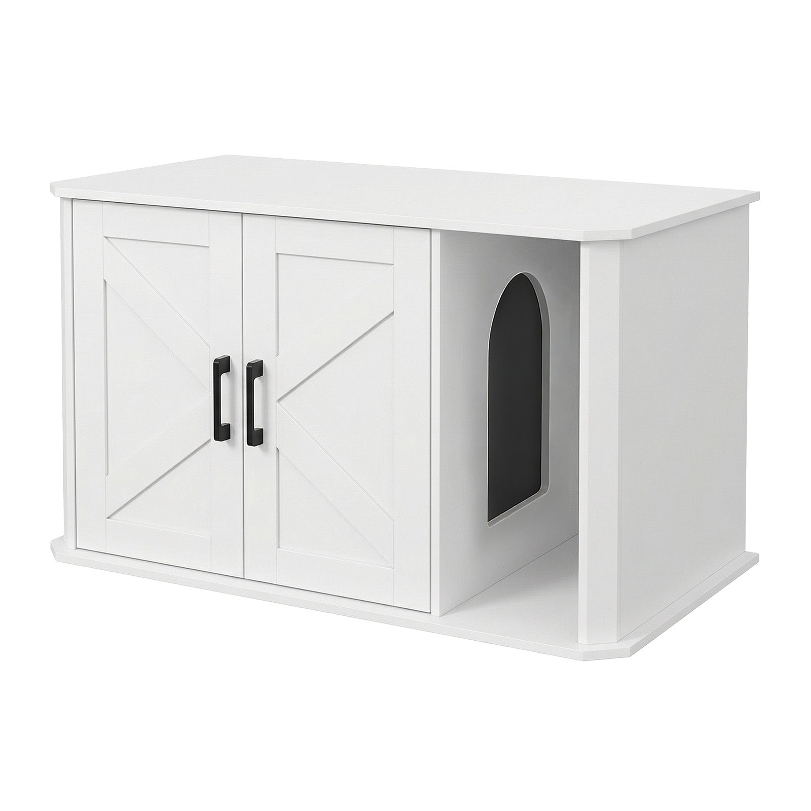 Garvee Modern Wooden Cat Litter Box Furniture – Double-Door Hidden Washroom Cabinet with Side Entry – Easy to Clean, Odor Control – Spacious Cat House End Table – White