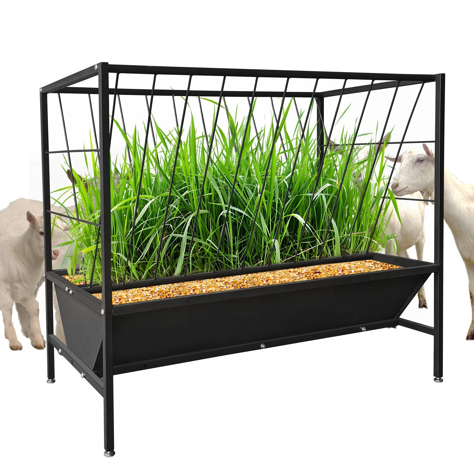 Garvee Heavy Duty 2-in-1 Livestock Hay and Grain Feeder Set – Durable Steel Multi-Sided Trough, 45 Gallon Hay Rack with 24 Gallon Feed Pan – Large Capacity, Weather-Resistant for Goats, Sheep, Horses, Cows, Calves – Ideal for Pasture or Stable – 45+25