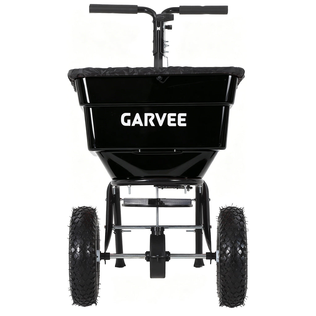 Garvee 100 lb Push Broadcast Spreader, T-Handle Walk-Behind Lawn & Garden Fertilizer Spreader with 58 L Hopper, 0–12 ft Coverage, 13" All-Terrain Wheels & 20-Level Flow Control for Seed, Fertilizer, Salt & Ice Melt, Green/Black