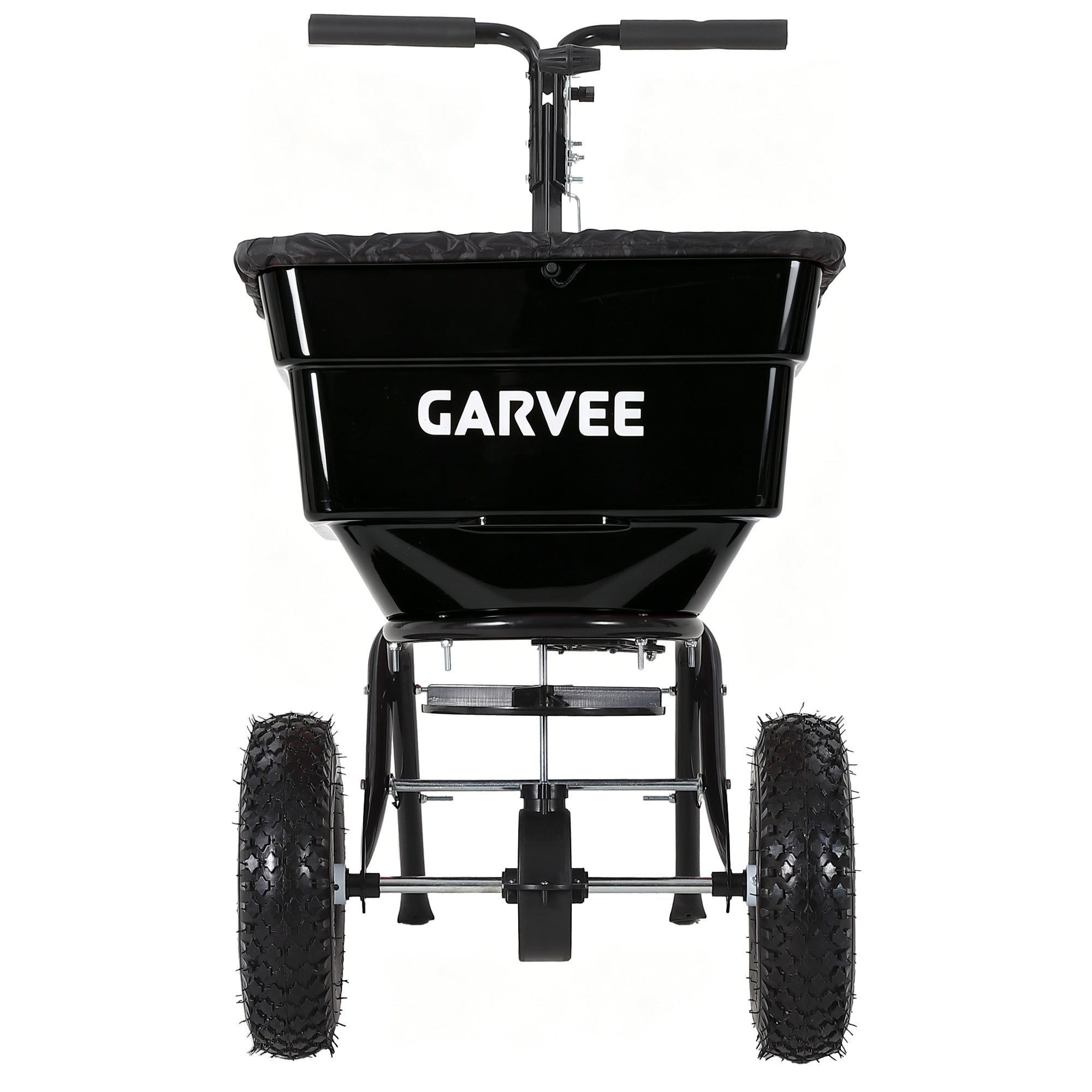 Garvee 100 lb Push Broadcast Spreader, T-Handle Walk-Behind Lawn & Garden Fertilizer Spreader with 58 L Hopper, 0–12 ft Coverage, 13" All-Terrain Wheels & 20-Level Flow Control for Seed, Fertilizer, Salt & Ice Melt, Green/Black