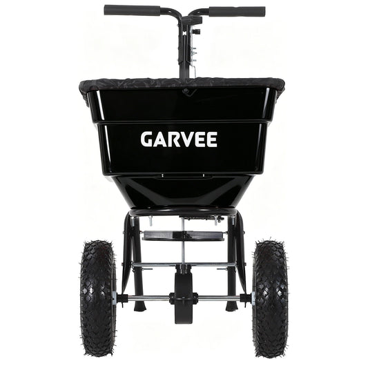 Garvee 100 lb Push Broadcast Spreader, T-Handle Walk-Behind Lawn & Garden Fertilizer Spreader with 58 L Hopper, 0–12 ft Coverage, 13" All-Terrain Wheels & 20-Level Flow Control for Seed, Fertilizer, Salt & Ice Melt, Green/Black