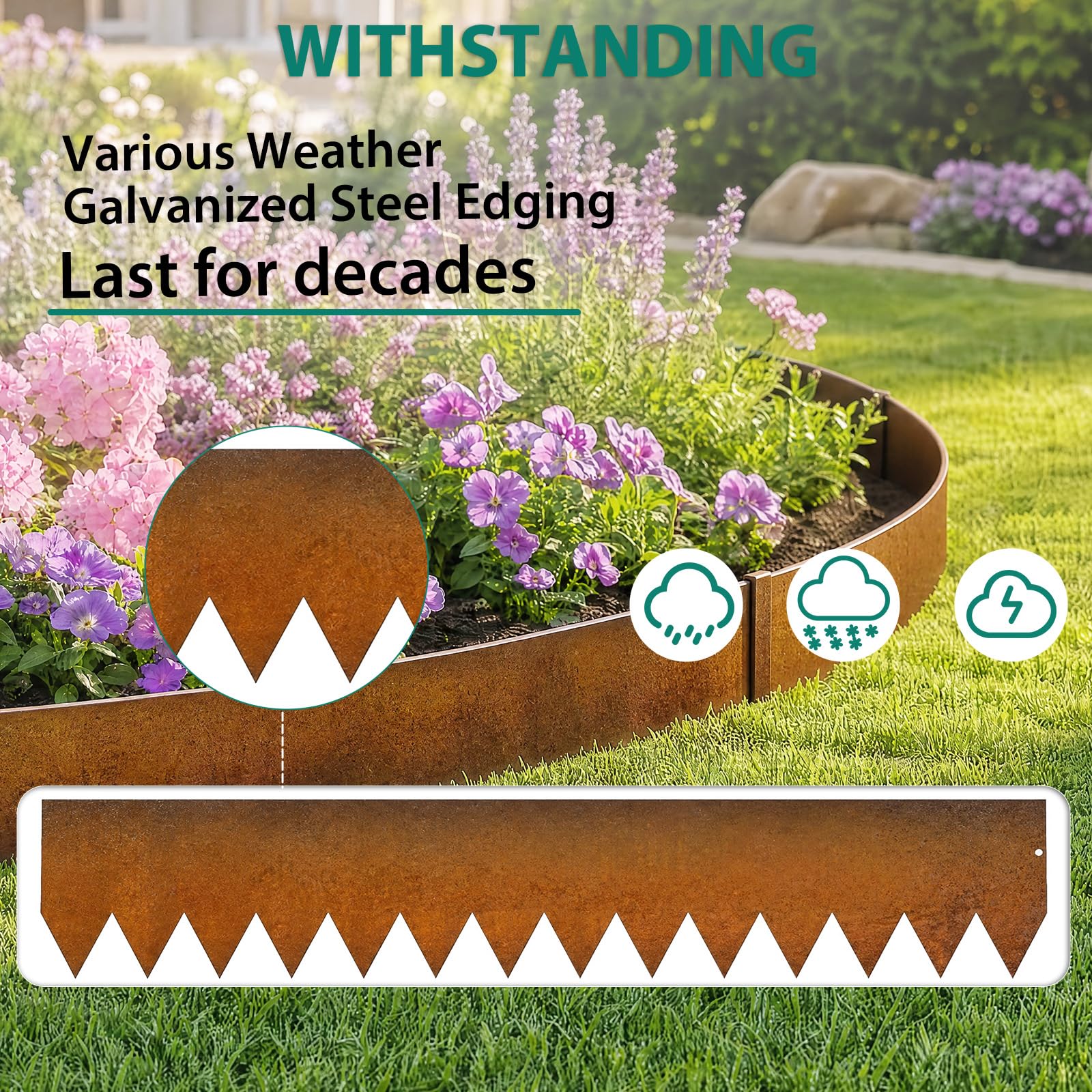 Garvee 20' Cor-Ten Steel Landscape Edging, 6-Pack 40" × 8" Hammer-In Flexible Metal Garden Border Kit with Clips & Gloves for Lawn, Path & Flower Bed, Rust