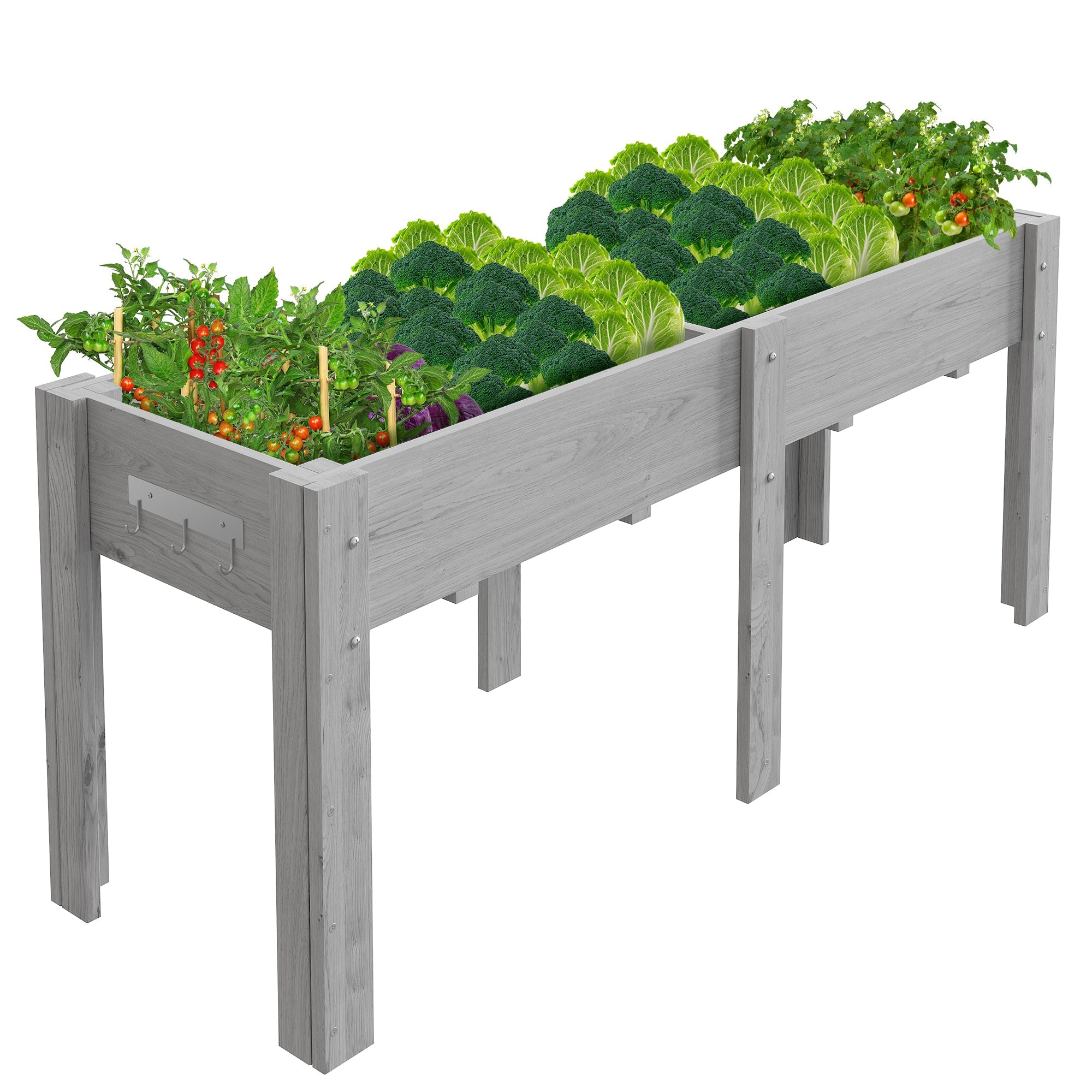 Garvee 72" x 23" x 30" Gray Raised Garden Bed with Legs, Solid Fir Wood Elevated Outdoor Planter Box with Non-Woven Liner & Hooks for Vegetables, Herbs, Flowers, Patio, Balcony & Backyard