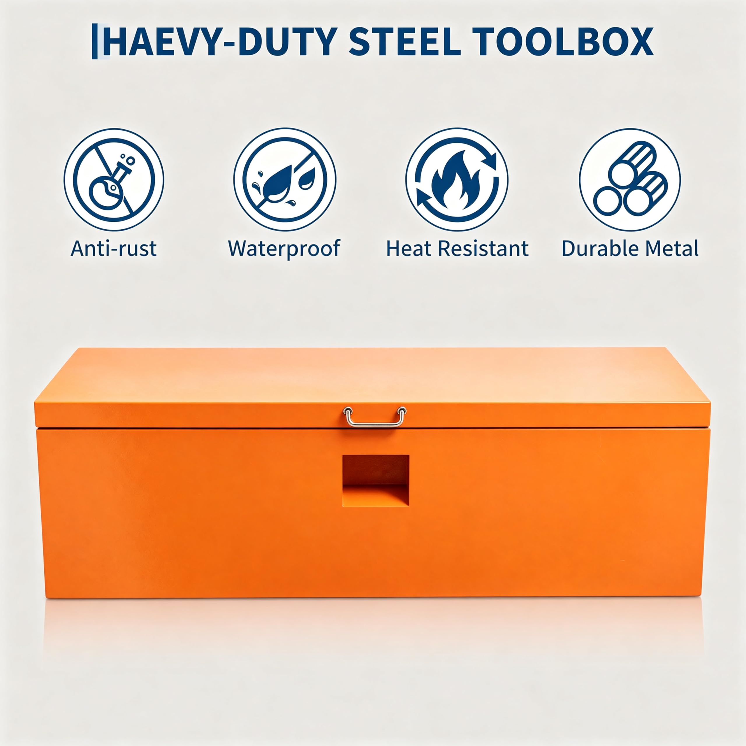 Garvee 24"X16"X14" Heavy Duty Lockable Steel Truck Bed Toolbox – Dual Lids, Weatherproof, Gas Struts, Front & Side Handles, Powder-Coated for Pickup, RV, Trailer, Orange