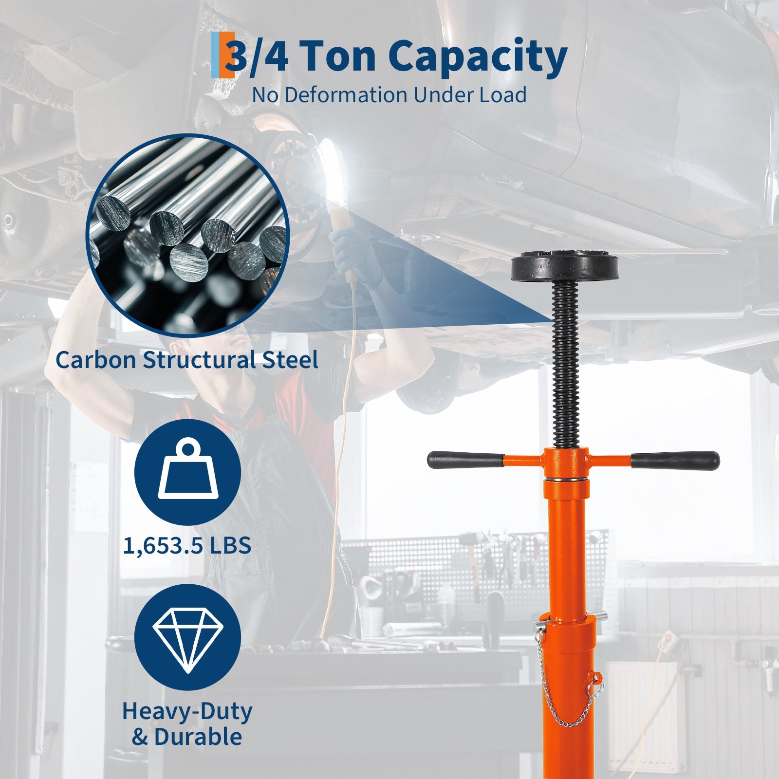Garvee Adjustable Under Hoist Support Stand – 3/4 Ton (1653 lbs) Capacity – Heavy Duty Screw Jack – 38-75 Inch Height Range – With Wheels – Triangular Base (975-1915mm), Orange