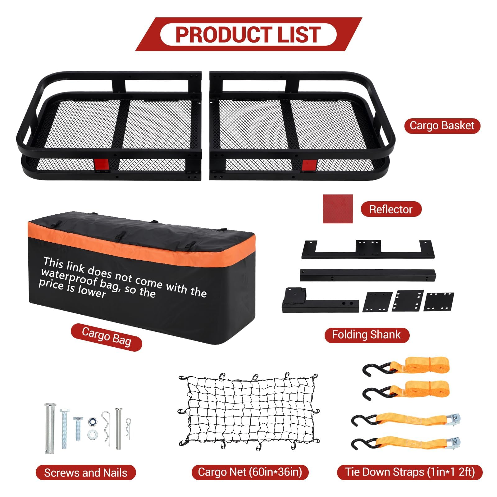 Garvee 60"x24"x6" Heavy-Duty Folding Hitch Cargo Carrier, 500 lbs Capacity Steel Rust-Resistant Mesh Basket with Security Net & Straps for Trucks SUVs Off-Road