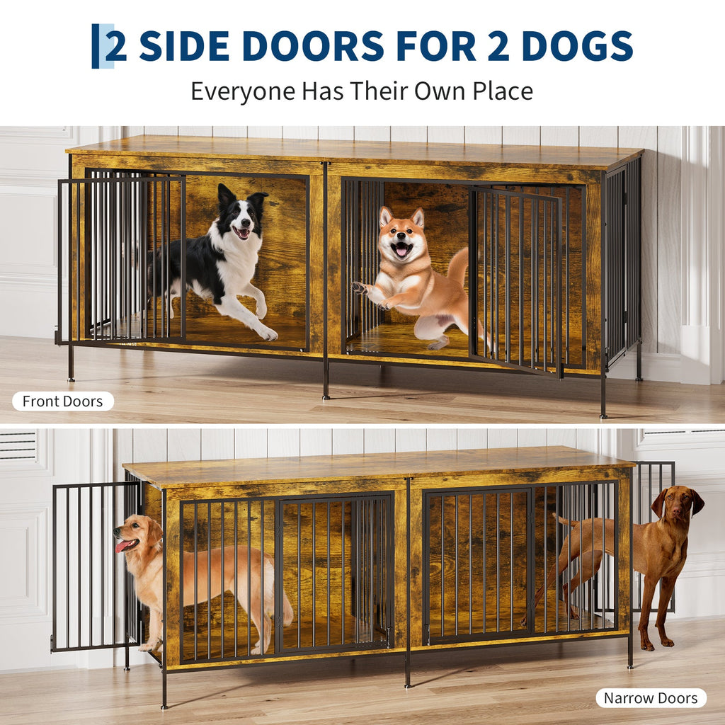 Garvee XL Dog Crate Furniture for 2 Dogs, Heavy Duty Double Dog Crates for Medium/Large Dogs, Dog Kennel Furniture Indoor As TV Stand, Extra Large 78.74"w, Rustic Brown