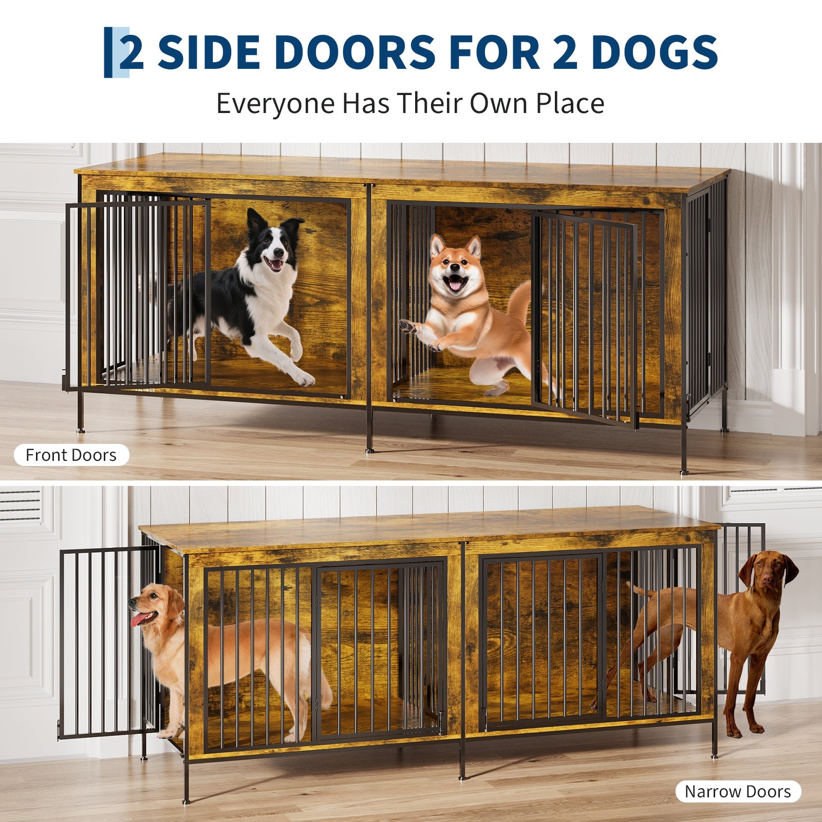Garvee XL Dog Crate Furniture for 2 Dogs, Heavy Duty Double Dog Crates for Medium/Large Dogs, Dog Kennel Furniture Indoor As TV Stand, Extra Large 78.74"w, Rustic Brown