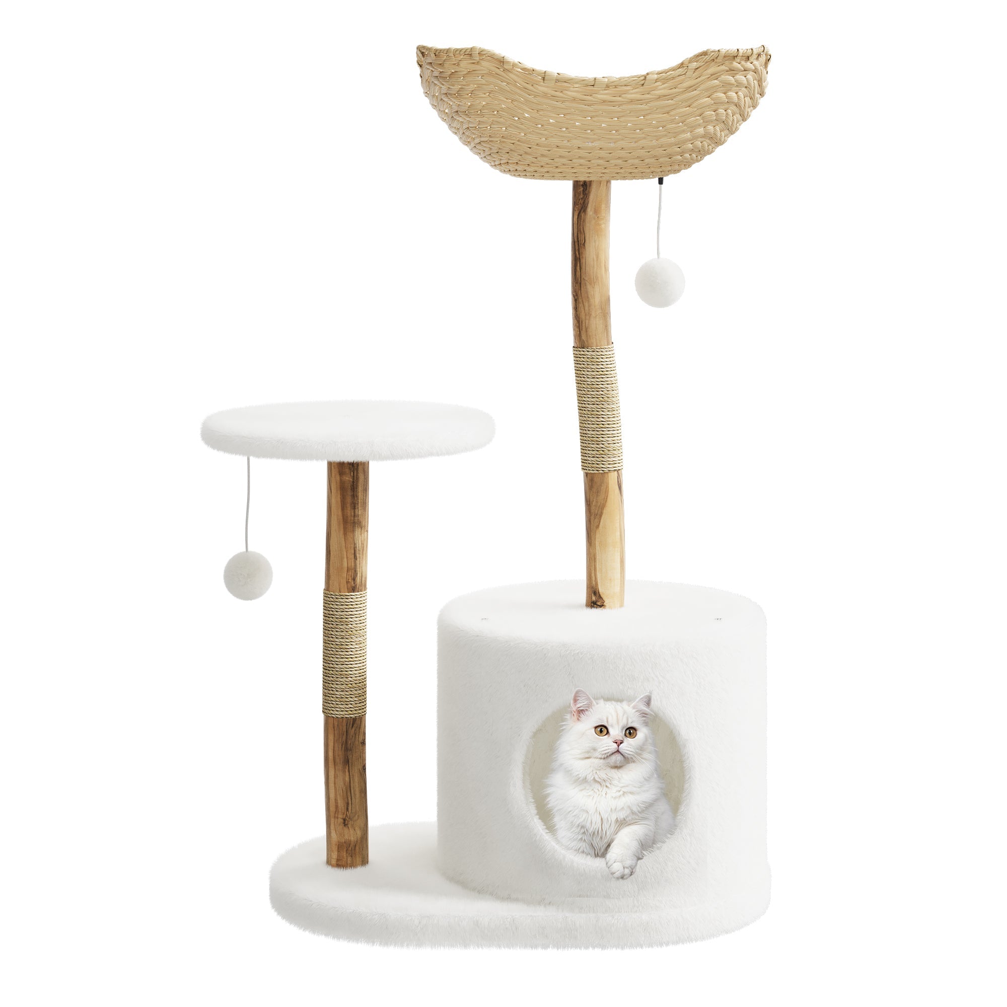 Garvee 46" Modern Cat Tree for Large Cats, Wood Cat Tree Tower with Scratching Posts, Luxury Cat Condo with Scratching Posts and Flower Platforms, Indoor Furniture for Cat Lover Gifts