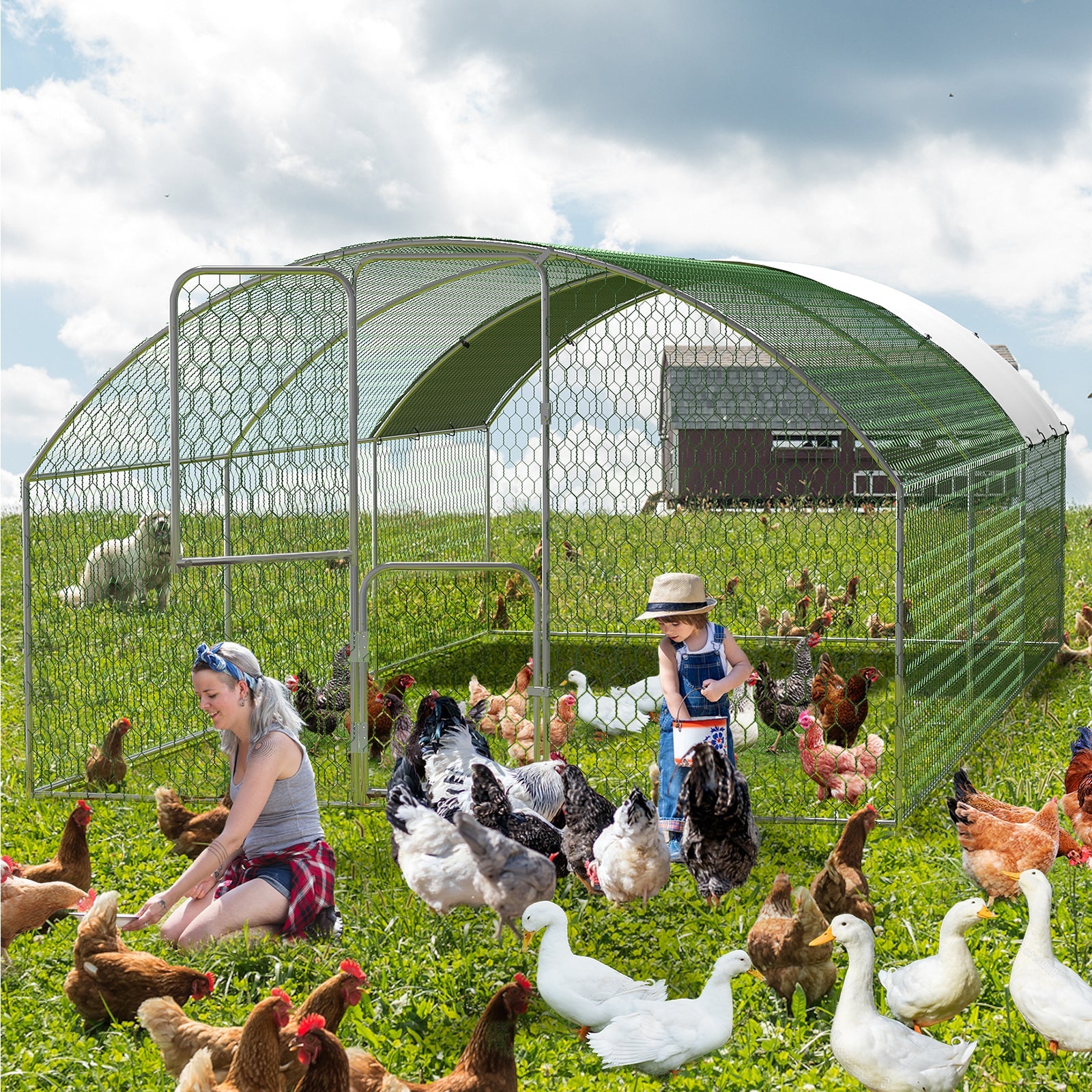 Garvee Heavy Duty Large Metal Chicken Coop - Walk-In Run with Security Lock, Double Doors, Waterproof & UV-Resistant Cover - Outdoor Poultry Cage for Farm & Yard, Size: 9.8' W x 19.7' L x 6.6' H