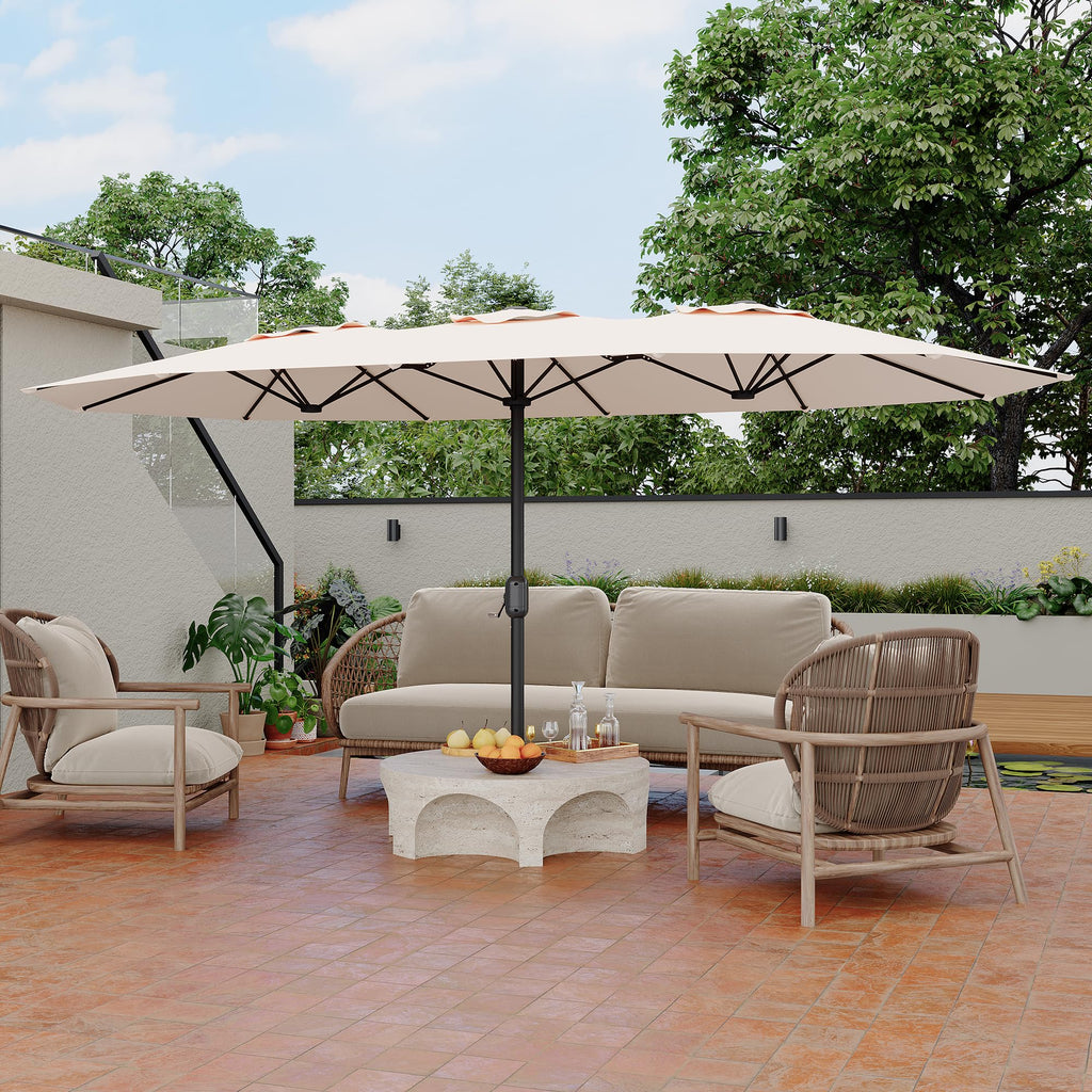 Garvee 15' Double-Sided Rectangular Patio Umbrella with Base, Large Outdoor Pool Umbrella, Khaki