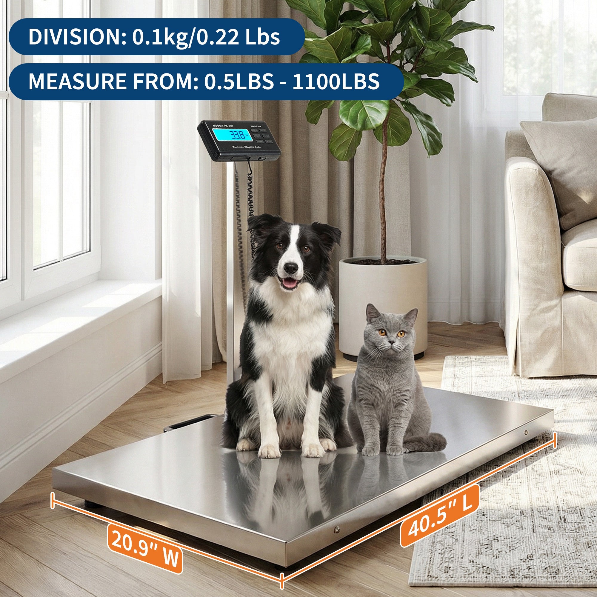 Garvee 1100 lb Pet & Livestock Scale, 40.5" × 20.9" Stainless Steel Platform for Farm and Ranch