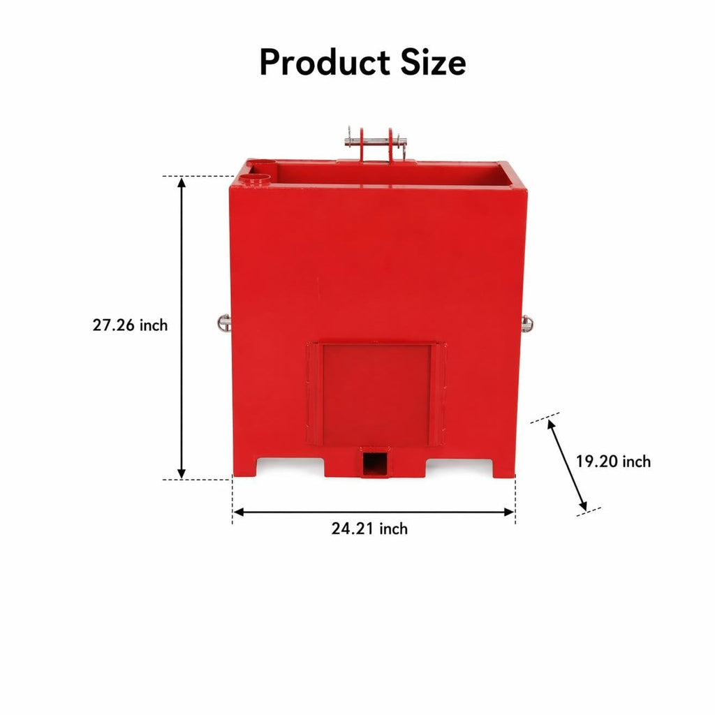 Garvee Heavy Duty 3 Point Tractor Ballast Box - Steel Counterweight for Category 1 Hitch - 2" Quick Hitch Receiver, Sliding Cleanout Door, Tool Holder - Red - 800 lbs Capacity