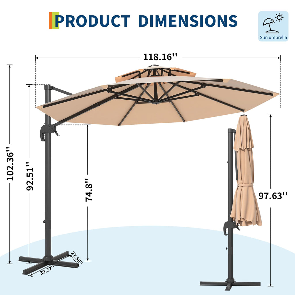 Garvee 10FT Offset Cantilever Patio Umbrella – 360° Rotation, Easy Tilt, UV Protection, Fade-Resistant Polyester – Large Outdoor Sun Shade Parasol for Pool, Deck, Garden, Backyard, Khaki