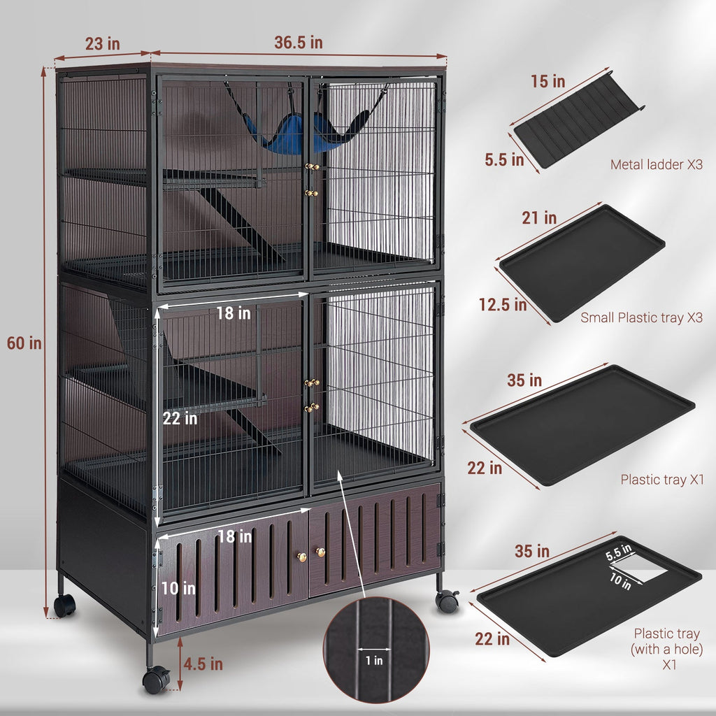 Garvee 5-Tier Rolling Ferret Cage Large, 60"H Small Animal Mansion for Chinchilla/Squirrel, Multi-Level Habitat with Hammock, Lockable Doors & Ramps, Ideal for Pet Rodents, with Sturdy Back Panel