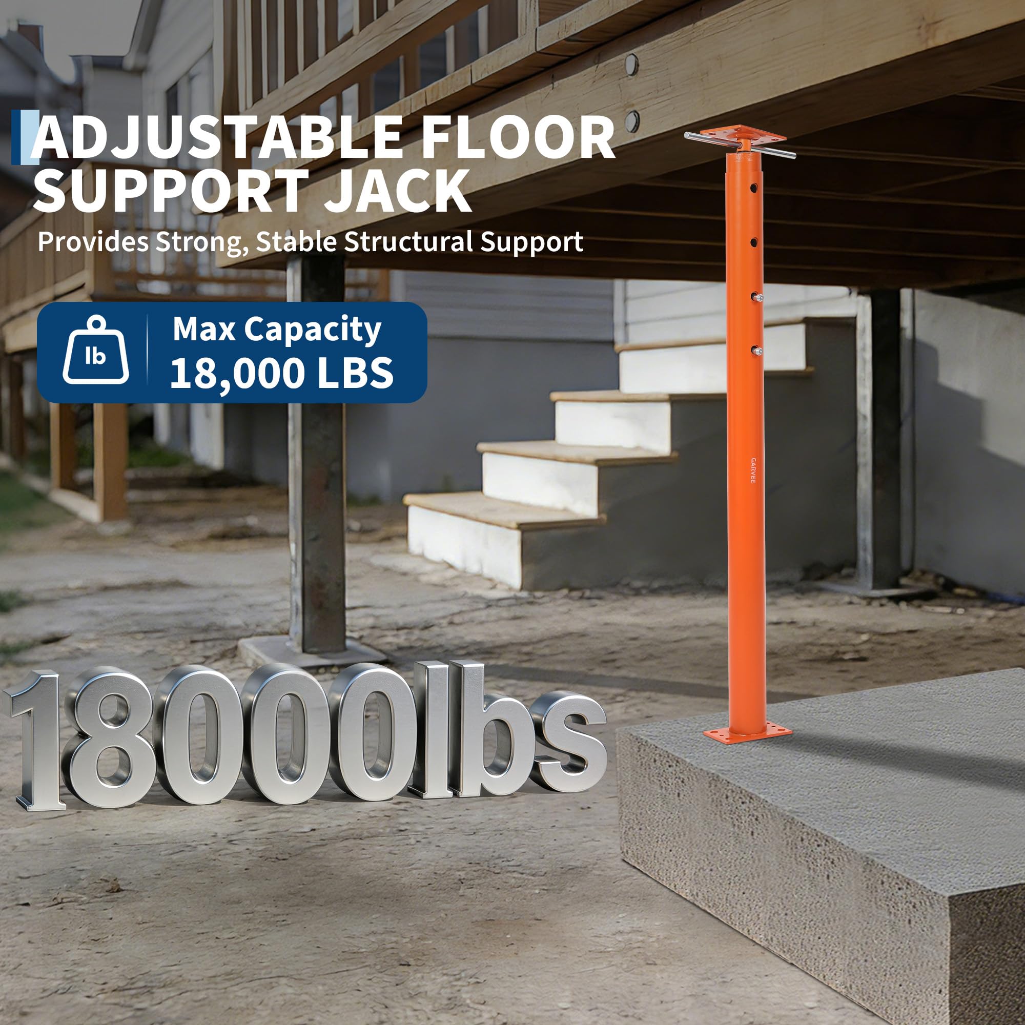 Garvee Heavy Duty Adjustable Floor Jack Post 2 Pack – 18,000 lbs Capacity – 53-93in Height Range – For Basement Joist, Beam Lifting & Leveling – Ideal for Construction & Repair – Orange-Red, 53-93in