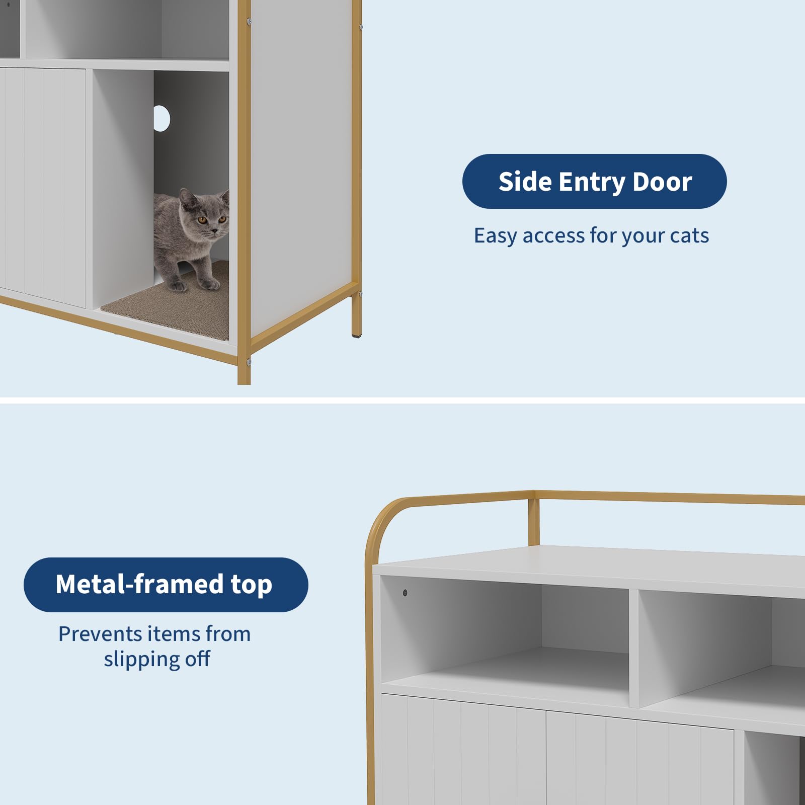 Garvee Cat Litter Box Enclosure, Wooden Cat Washroom Furniture with Barn Door, Storage Shelf and Top Display Shelf, Hidden Litter Box Cover, Dog Proof Feline Litter Boxes, Kitty House, Fits Most Litter Boxes, White