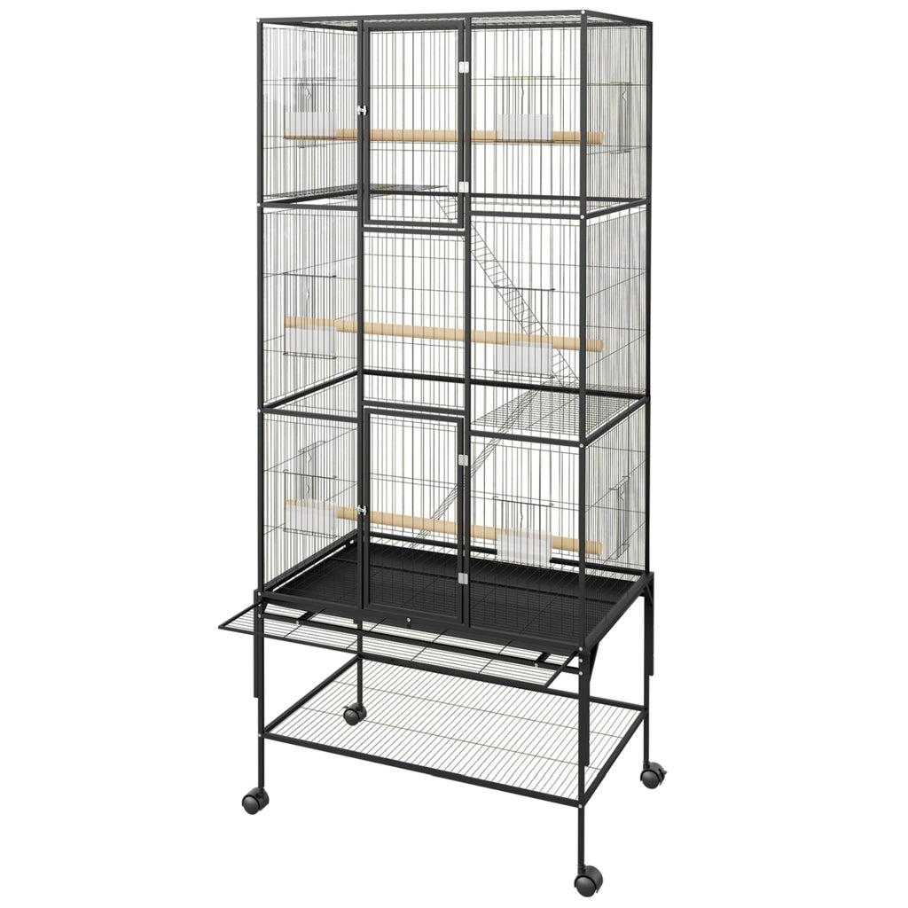 Garvee Spacious 69-Inch Extra Large Metal Bird Cage – Rolling Stand, Flight Aviary for Parrots, Cockatiels, Conures, Parakeets, Budgies, Finches – Detachable Tray, Easy Cleaning – Black