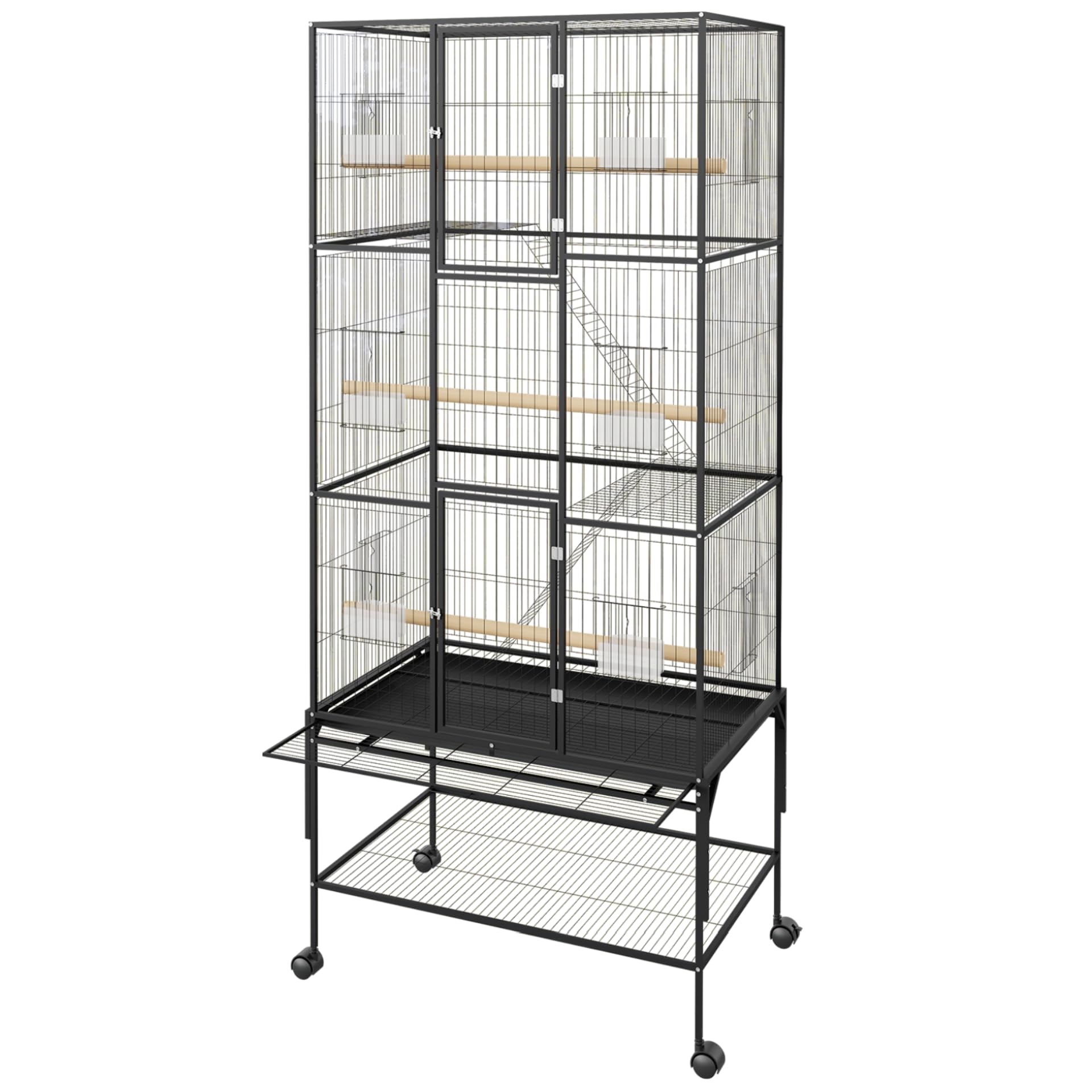 Garvee Spacious 69-Inch Extra Large Metal Bird Cage – Rolling Stand, Flight Aviary for Parrots, Cockatiels, Conures, Parakeets, Budgies, Finches – Detachable Tray, Easy Cleaning – Black