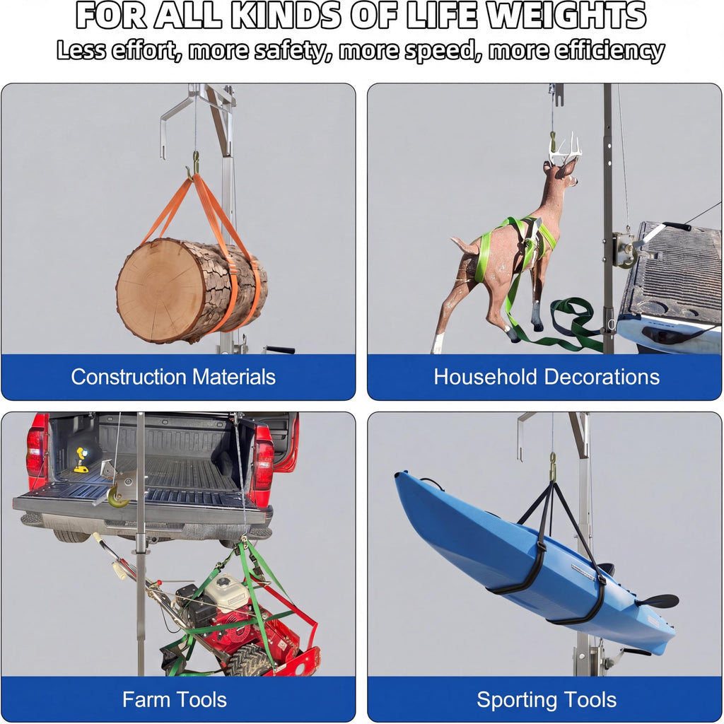 Garvee 600 lb Truck Hitch Game Hoist Kit, Adjustable Height Deer Hoist for Field Dressing and Farm Use