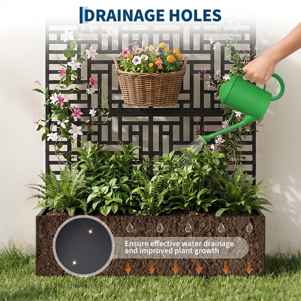 Garvee Raised Planter Box with Trellis for Climbing Plants, 71 in All-Weather Metal Garden Bed with Privacy Screen, Drainage Holes and Black Louvered Panel