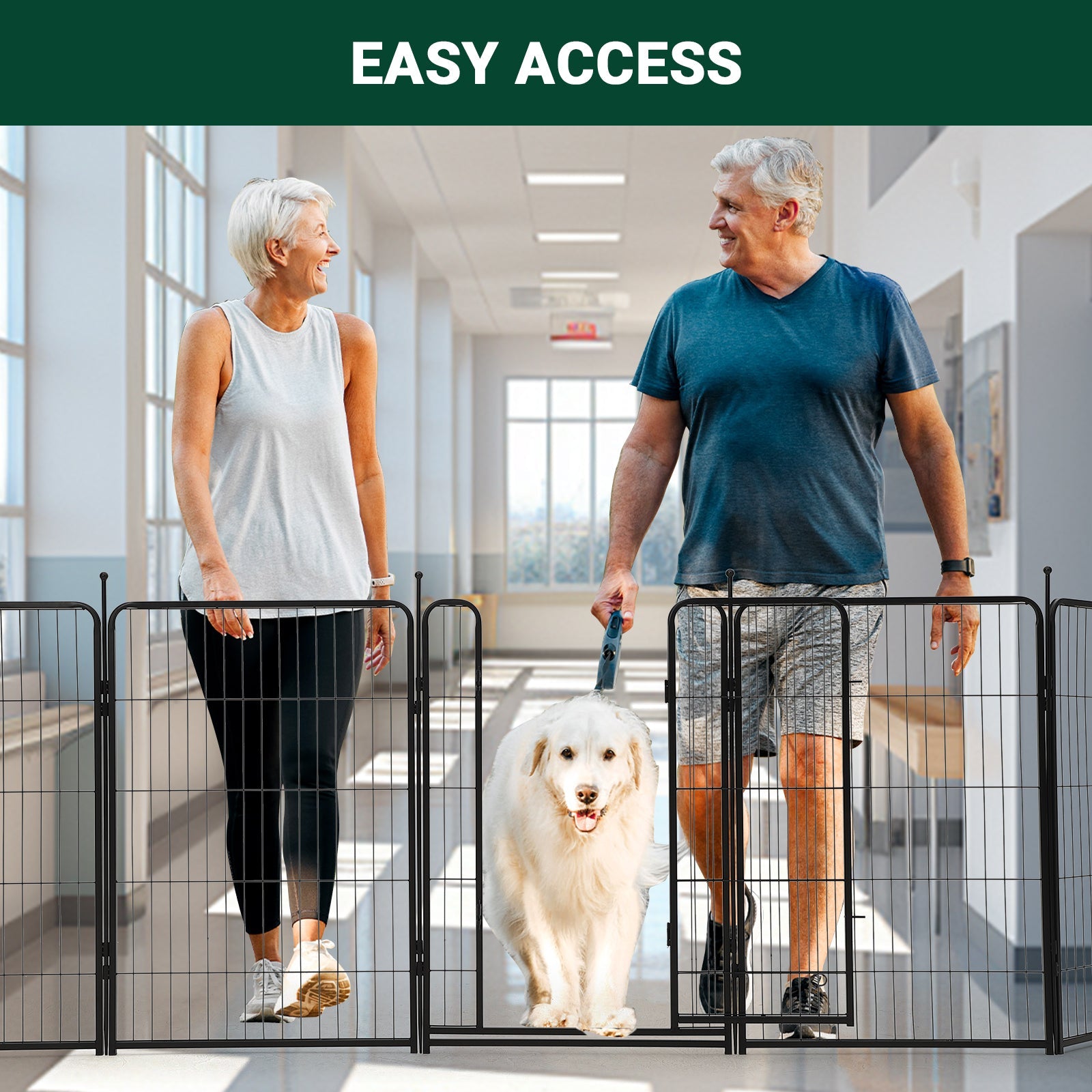 Garvee Dog Playpen, 8 Panels Dog Fence Indoor/Outdoor, Heavy Duty Metal Pet Puppy Exercise Pen, Wide Door Low Threshold, Portable Pet Playpen for Rv Camping Garden Yard, 27"Lx40"H/Panel