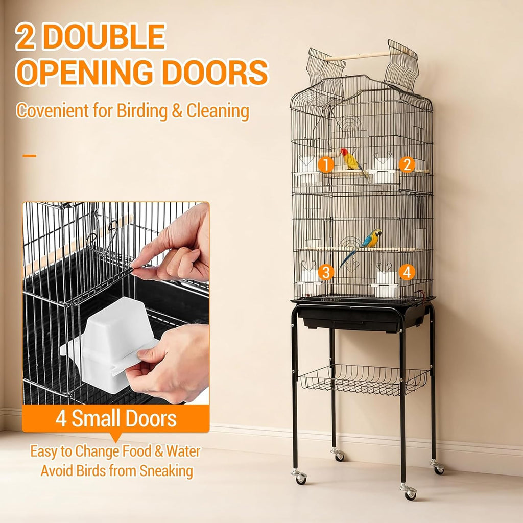 Garvee 59.5Inch Large Bird Cage, Metal Parakeet Cage with Rolling Stand, Parrot Cage, Feed Bowls for Parakeets, Cockatiel, Conures, Cockatoo